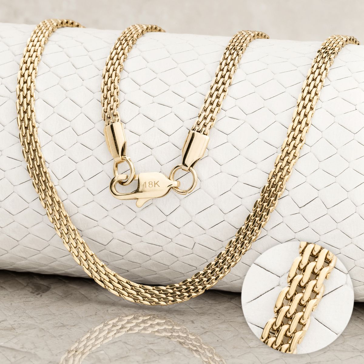 GLEAM GOLD - Cadena Unisexo Tejido Chinesco 4 MM 65 CM Oro Laminado 18 Kilates_.