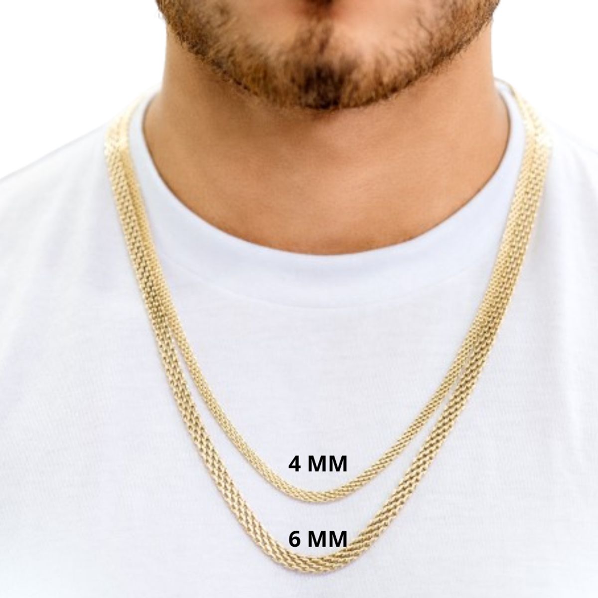 GLEAM GOLD - Cadena Unisexo Tejido Chinesco 4 MM 65 CM Oro Laminado 18 Kilates_.