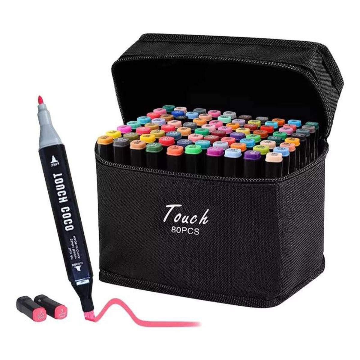 GENERICO - Kit Marcadores Doble Punta Plumones 80 Colores Estuche Tela