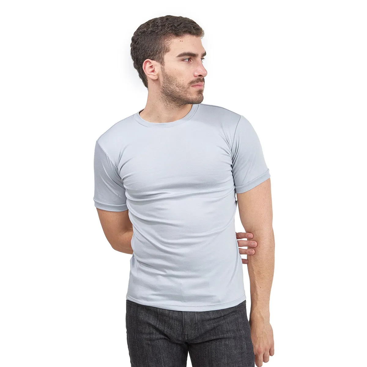 SANTANA - Camiseta Hombre Cuello Redondo Manga Corta Gris Claro