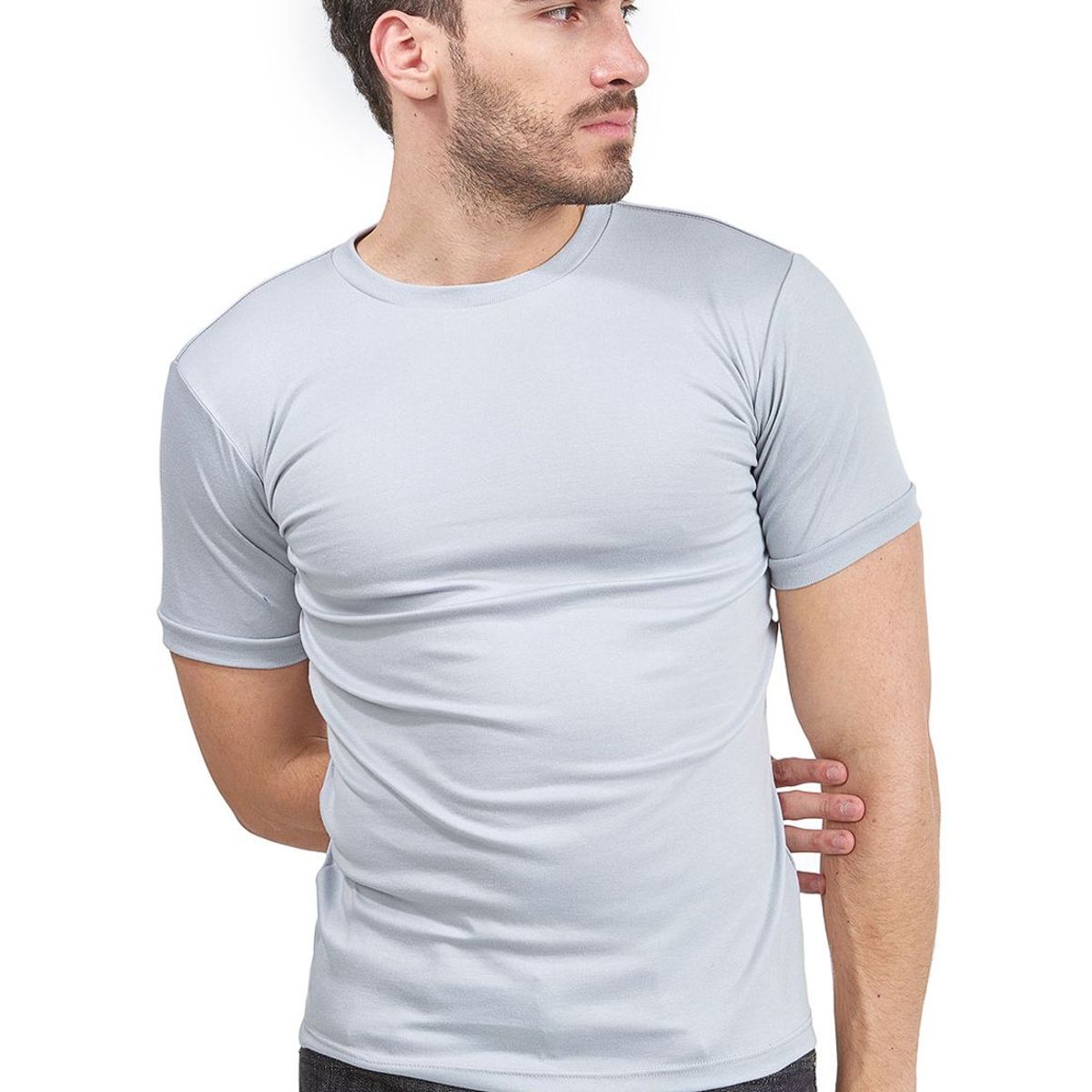 SANTANA - Camiseta Hombre Cuello Redondo Manga Corta Gris Claro