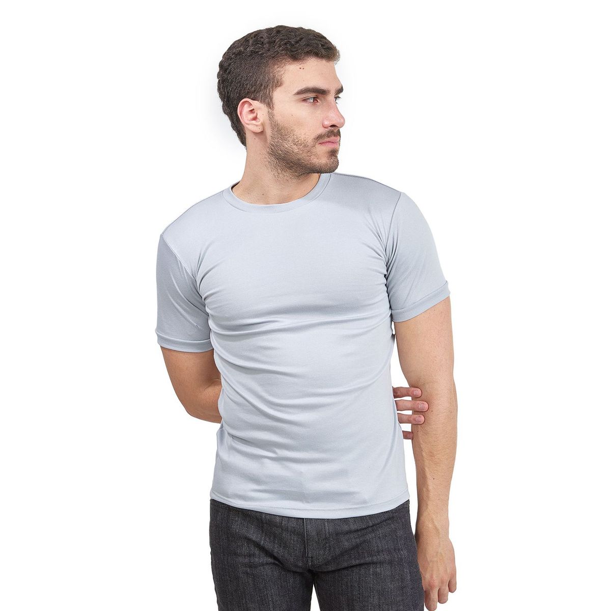 SANTANA - Camiseta Hombre Cuello Redondo Manga Corta Gris Claro