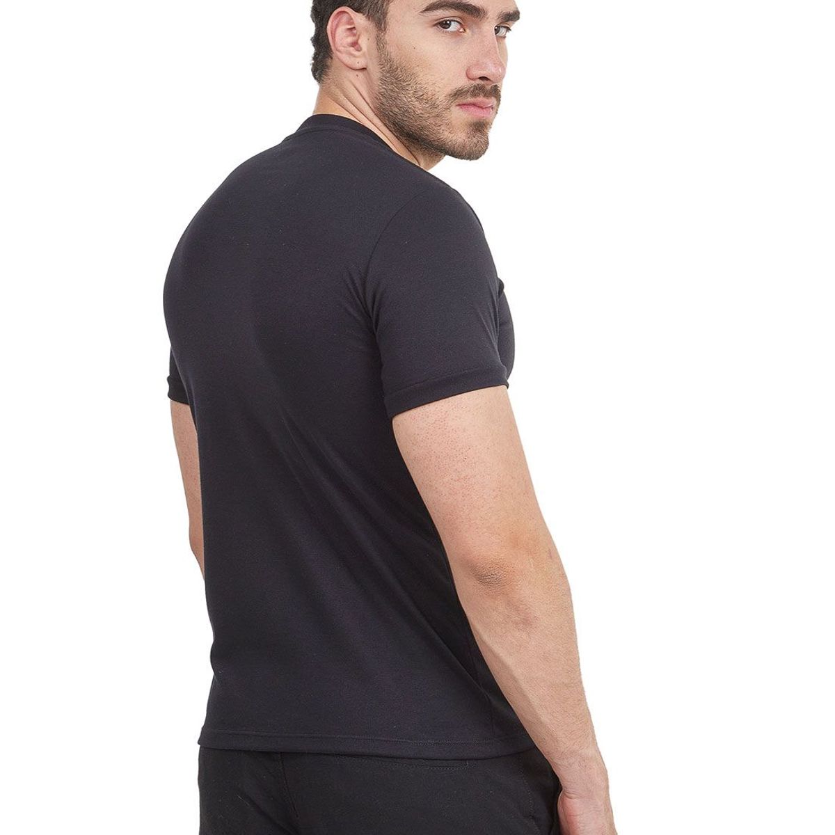 SANTANA - Camiseta Hombre Cuello en V Manga Corta Negro Santana