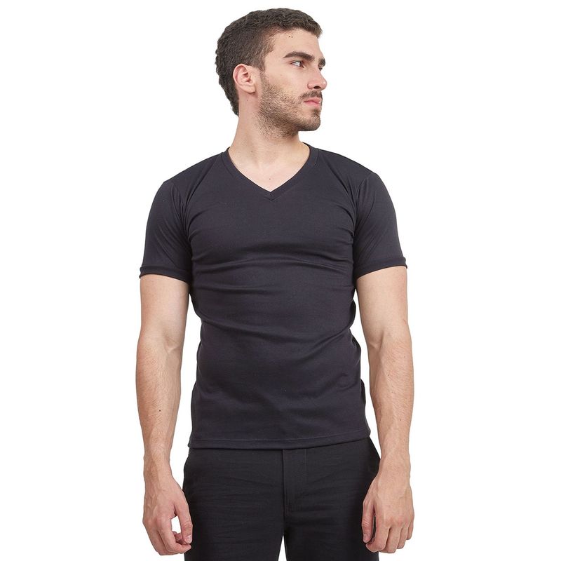 SANTANA - Camiseta Hombre Cuello en V Manga Corta Negro Santana