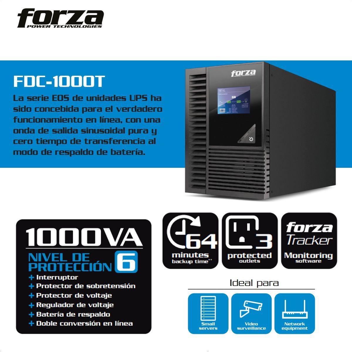 FORZA - Ups Online 1kva Forza Eos Fdc-1000t 1000va900w 1pc±64min