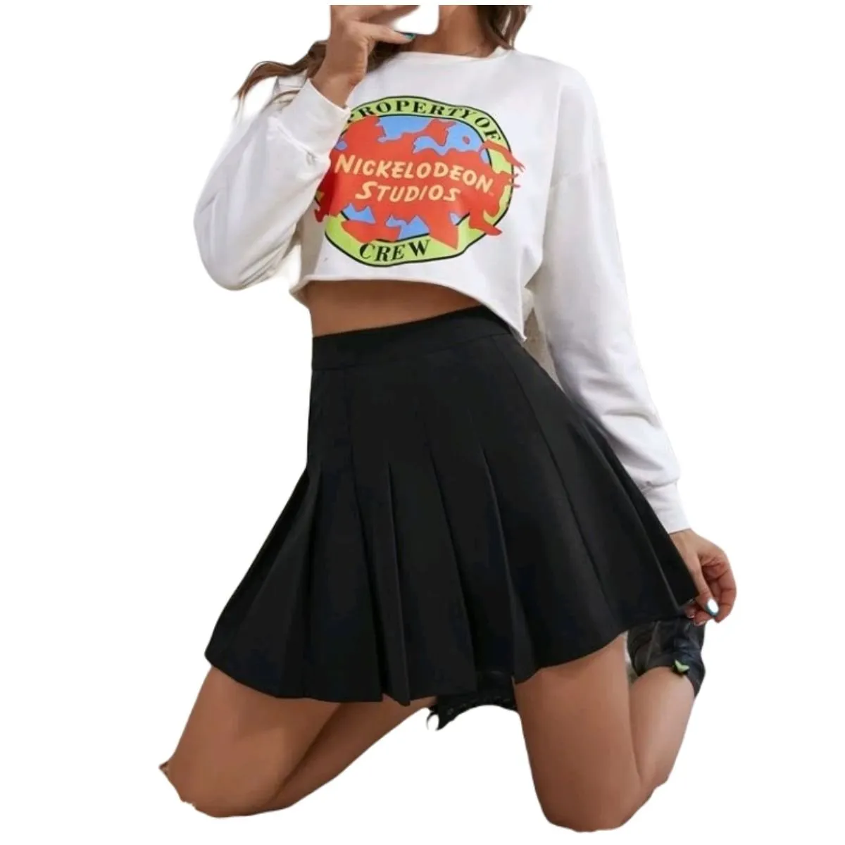 RAINBOW MODA - Falda Corta Mujer Plisada Negro Coreana Kawaii falda prenses