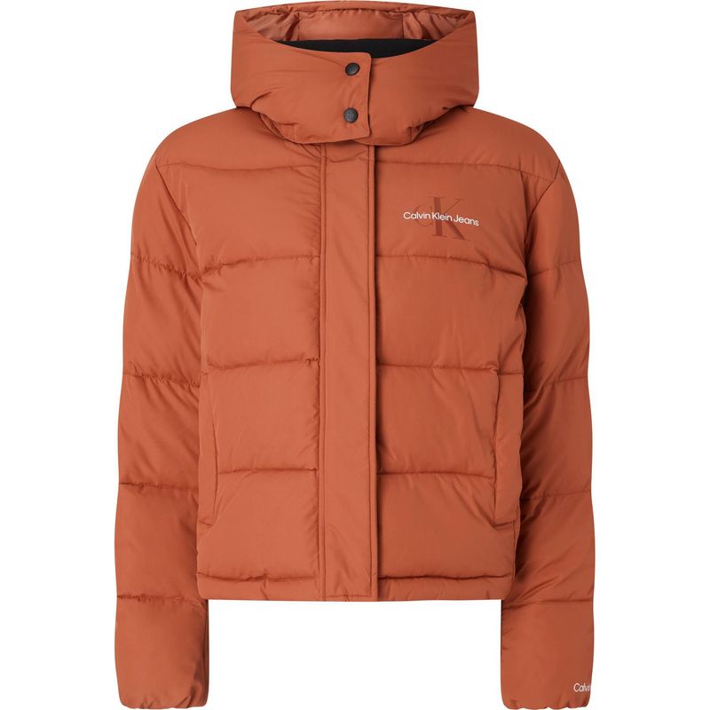 CALVIN KLEIN - Chaqueta De Plumas Y Poliéster Reciclado Con Gorro Mujer Naranja Calvin Klein