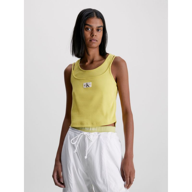 CALVIN KLEIN - Camiseta De Tirantes Acanalada De Dos Capas Mujer Amarillo Calvin Klein