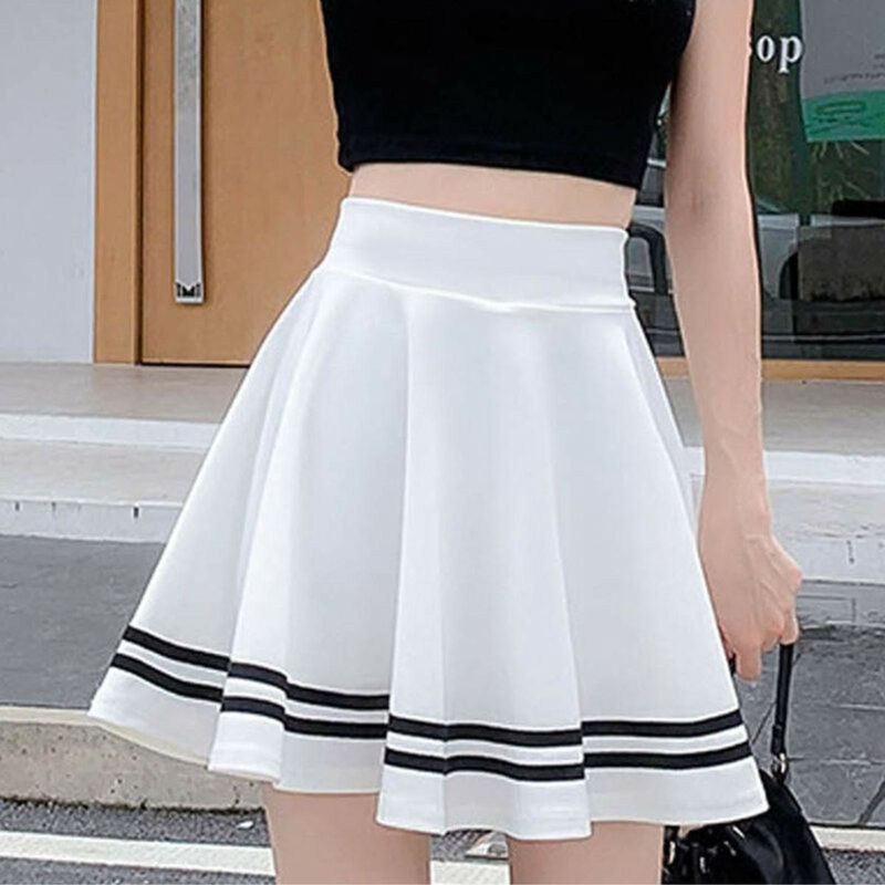 RAINBOW MODA - Falda corta mujer Negra Rotonda Mini falda con lineas