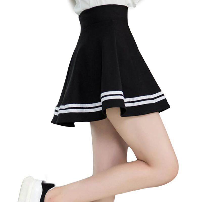 RAINBOW MODA - Falda corta mujer Negra Rotonda Mini falda con lineas