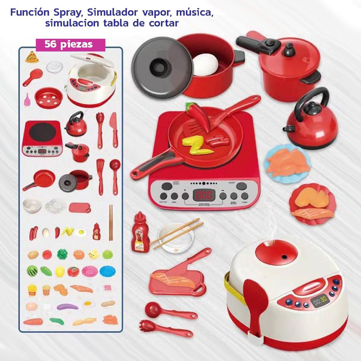 ENFANT'ASY - Cocina Infantil Vaporera Luces + Sonido + Vapor 56 Piezas