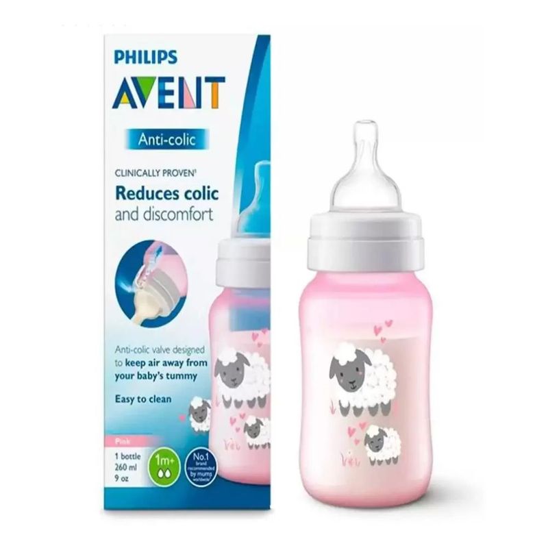 AVENT - Tetero Válvula Anticólicos Rosa Borrego 9Oz Avent