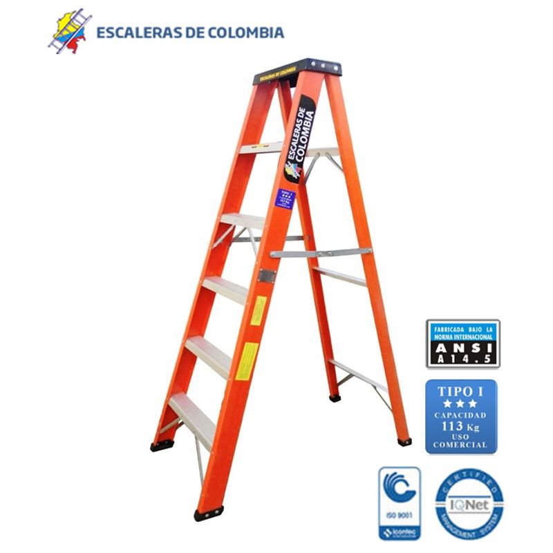 ESCALERAS DE COLOMBIA - Escalera Certificada Tipo Tijera En Fibra De Vidrio 6 Pasos /1.80 Metros 114 Kg