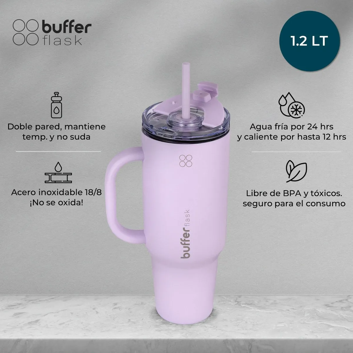 BUFFER FLASK - Termo para agua en Acero inoxidable 1,2l Buffer - Lila-.