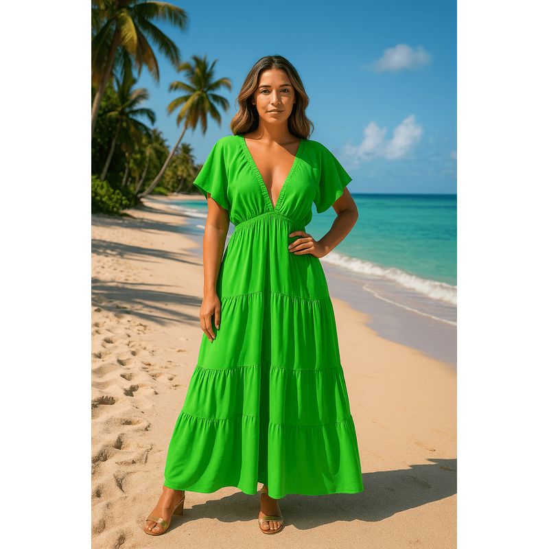 FRIOLENTA - Vestido Verano Campana Elegante Fiesta - Verde