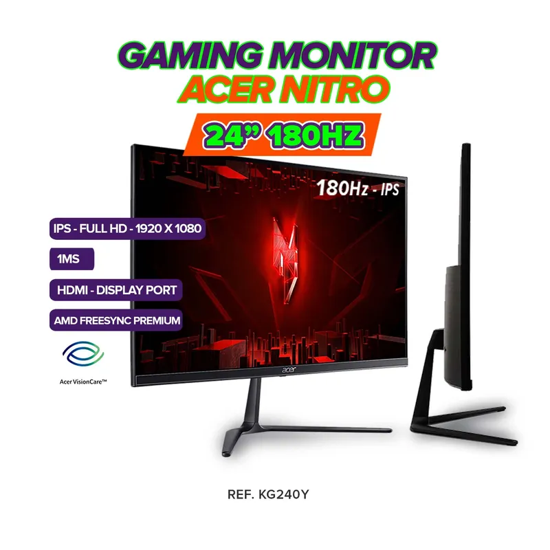 ACER - MONITOR GAMER ACER NITRO 24 Pulg KG240Y IPS -FHD Tasa 180HZ - 1MS