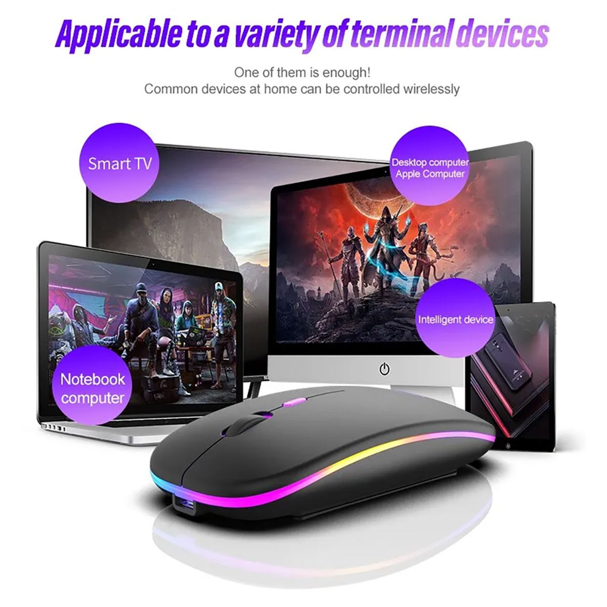 GENERICO - Raton Inalámbrico Para Computador Wifi Bluetooth Iluminacion - Negro