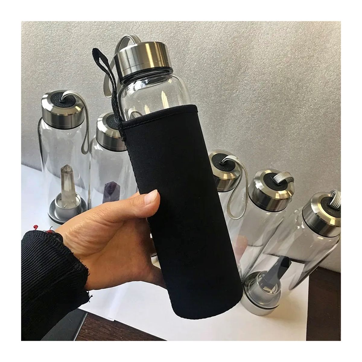 GENERICO - Termo Botella De Agua Con Cristales De Cuarzo Verde Y Estuche