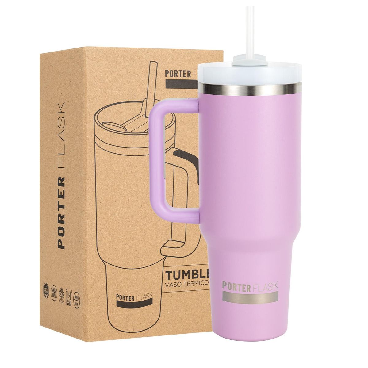 BUFFER FLASK - Vaso Termo Termico Manija Y Pitillo 1.2L Acero Inox - Lila