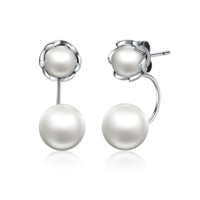 GENERICO - Aretes Topos Elegantes Perla Doble Para Mujer Fabricados En Plata 925