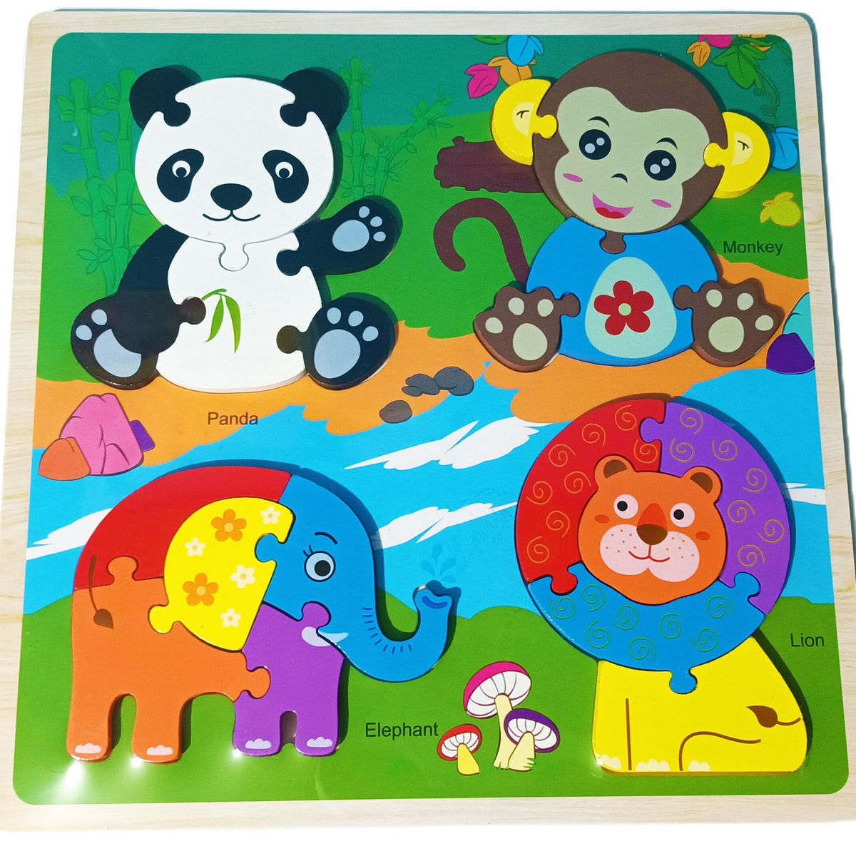 GENERICO - Rompecabezas Madera Montessori Animales de la Selva 4 En 1