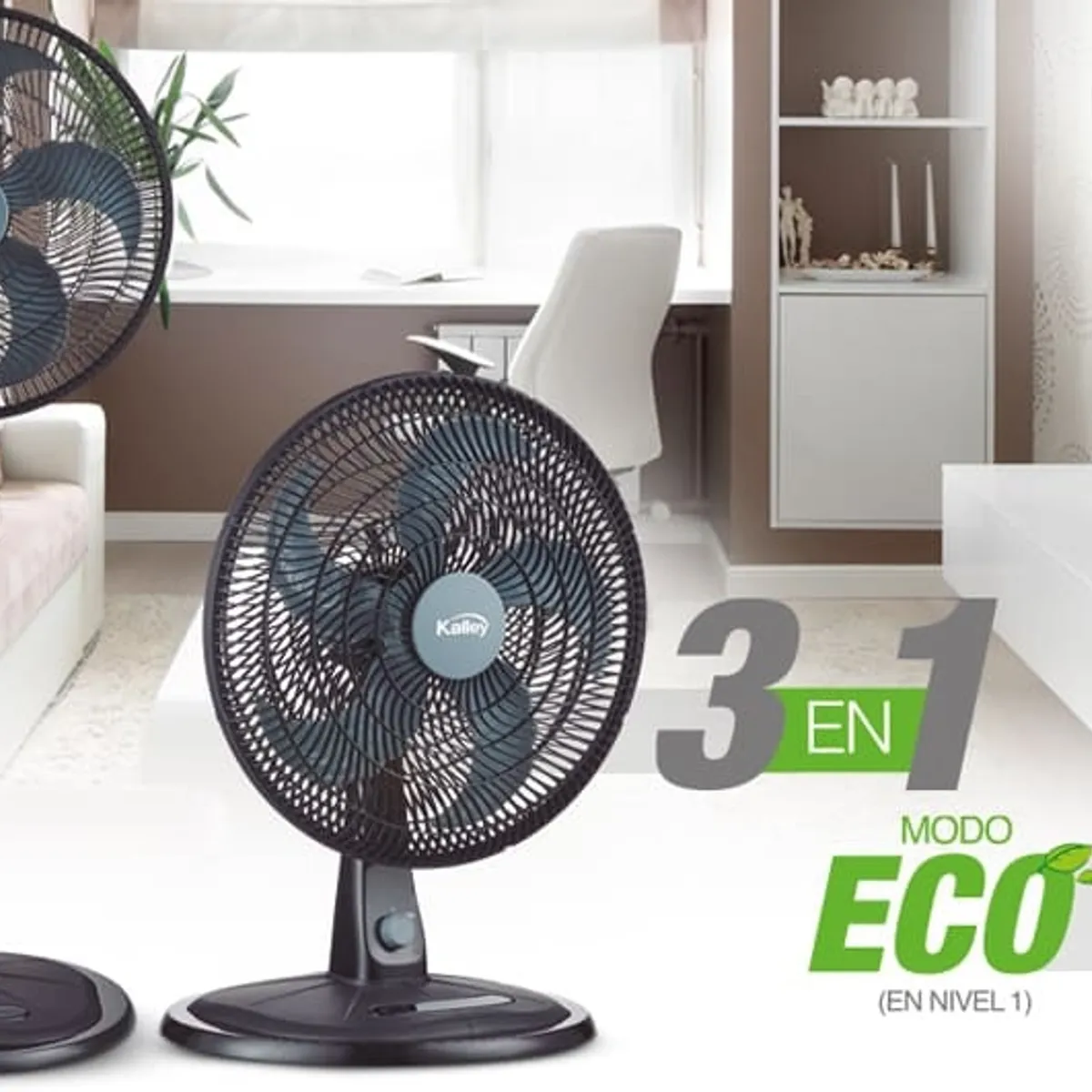 KALLEY - Ventilador Ahorrador de Enegía Eco 3 en 1 con 5 Aspas Kalley 18 Pulg