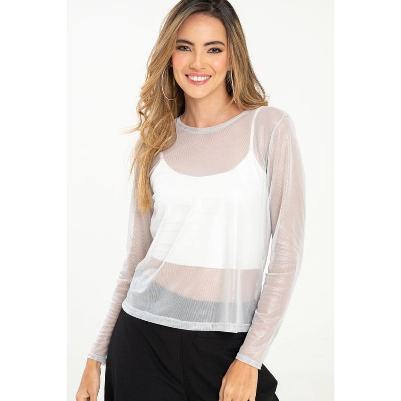 RAGGED - Blusa power mesh Plateado Ragged