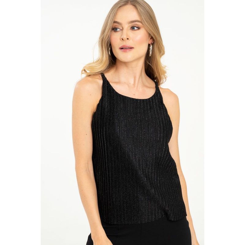 RAGGED - Top brillo plisado Negro Ragged