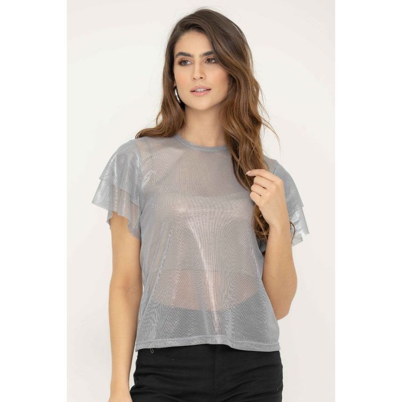 RAGGED - Blusa gloss mesh Plateado Ragged