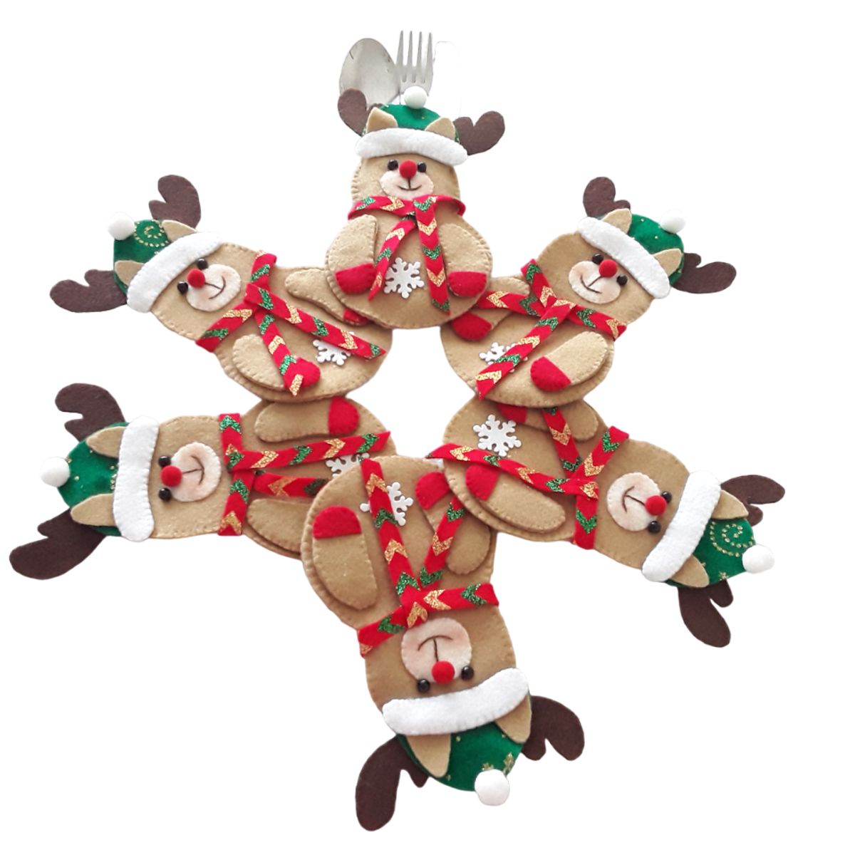 ARTESANAL - PORTACUBIERTOS NAVIDEÑOS DE RENOS POR 6 UNIDADES