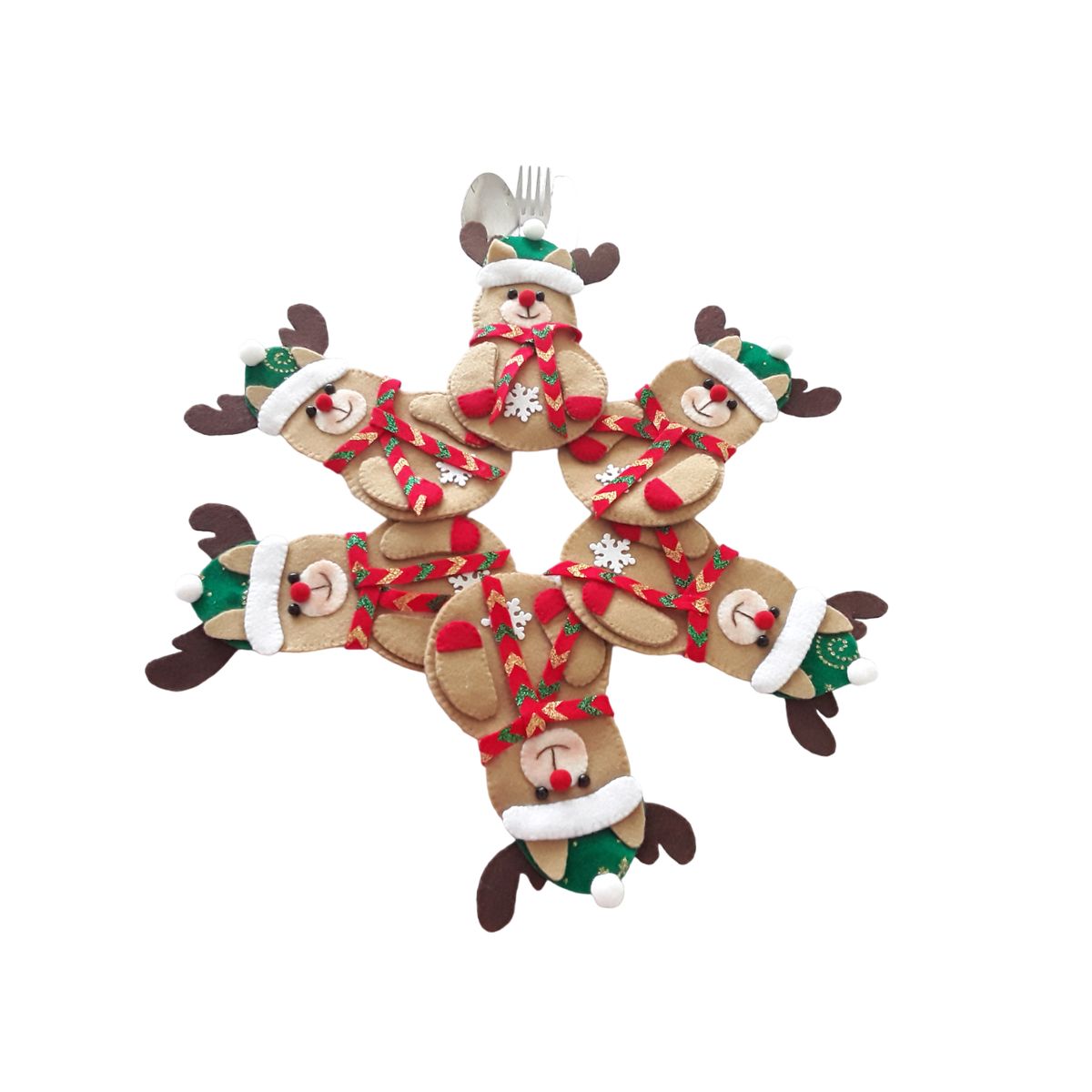 ARTESANAL - PORTACUBIERTOS NAVIDEÑOS DE RENOS POR 6 UNIDADES