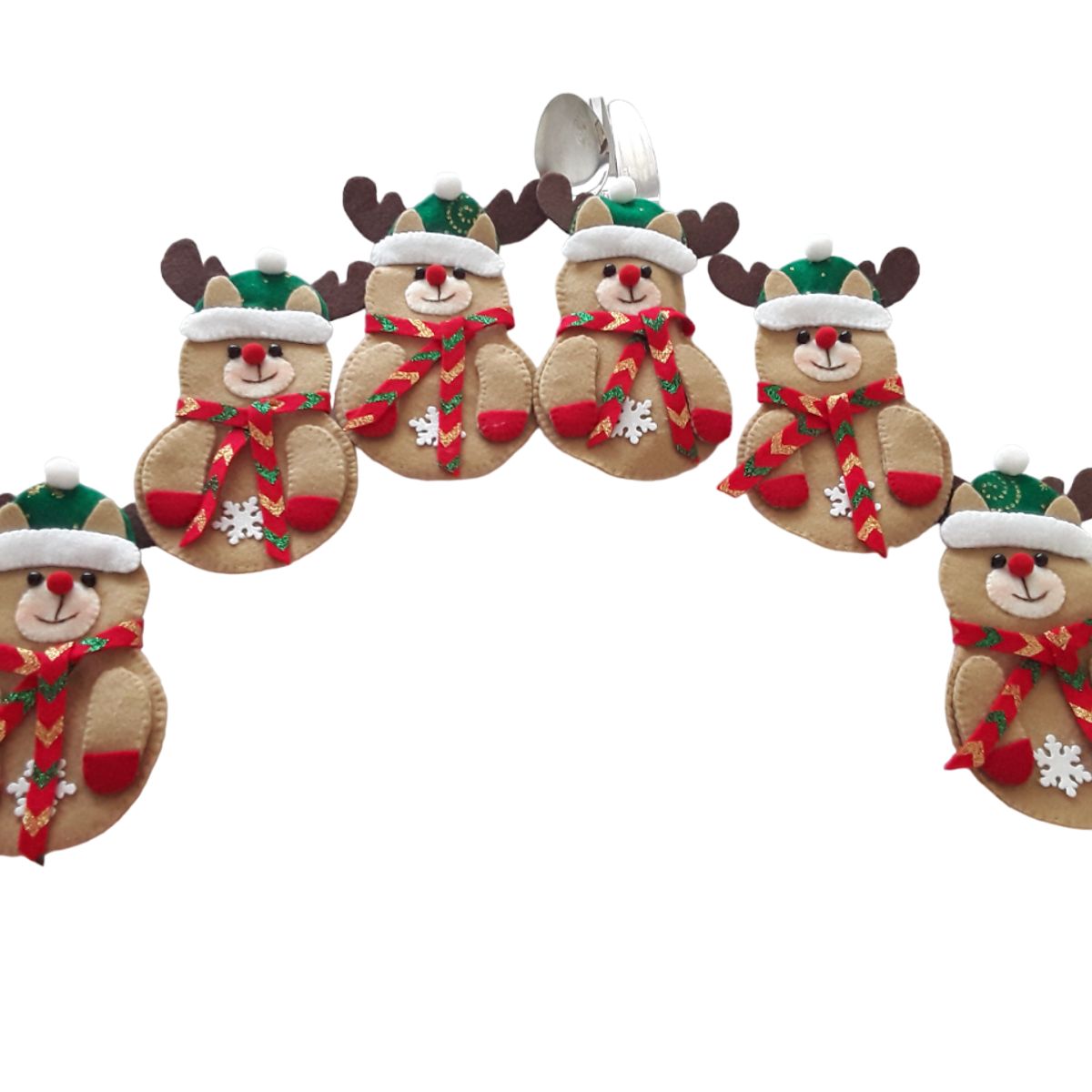 ARTESANAL - PORTACUBIERTOS NAVIDEÑOS DE RENOS POR 6 UNIDADES