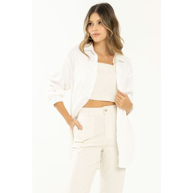 RAGGED - Camisa set lino oversize Blanco crudo Ragged