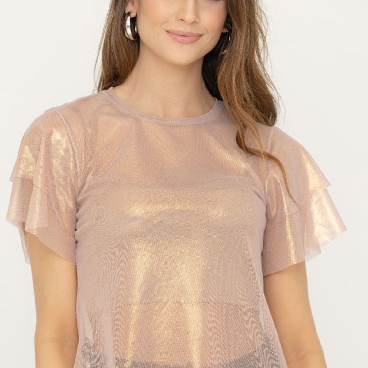 RAGGED - Blusa gloss mesh Cobre Ragged.