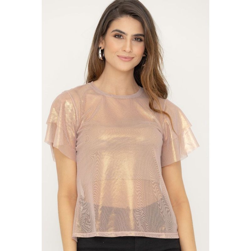 RAGGED - Blusa gloss mesh Cobre Ragged