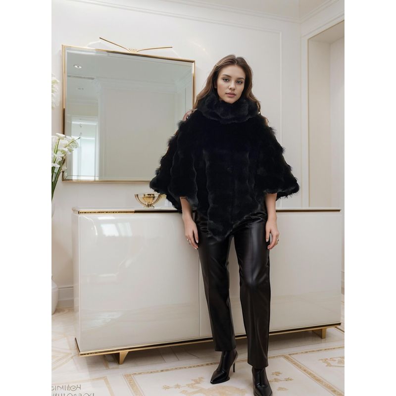 FRIOLENTA - Capa Lourie Cuello Alto Elegante Fiesta Chal Casual - Negro