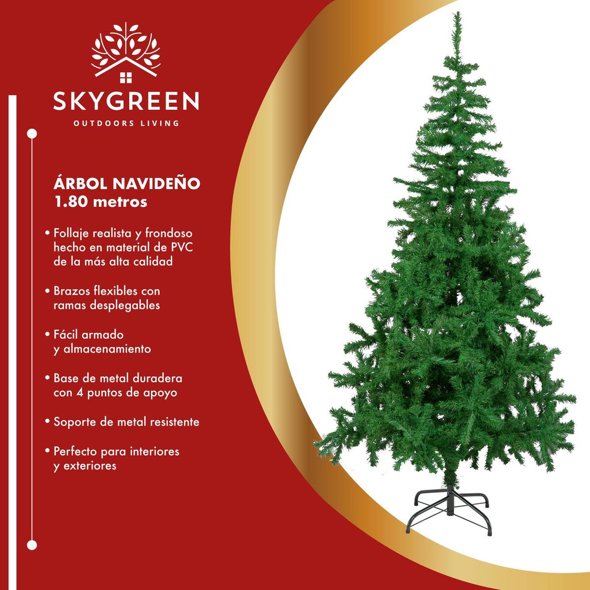 SKYGREEN - Arbol de Navidad Pino Artificial 180cm Frondoso Follaje - Verde