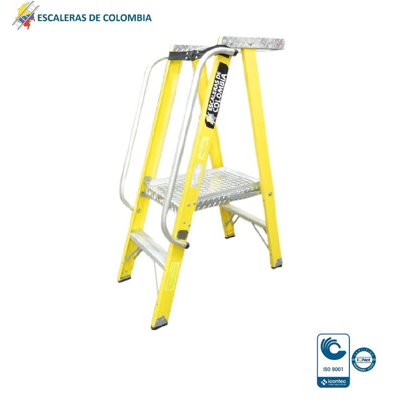 ESCALERAS DE COLOMBIA - Escalera Certificada Tipo Tijera Plataforma En Fibra De Vidrio 3 Pasos / 0.90 Mts 114Kg