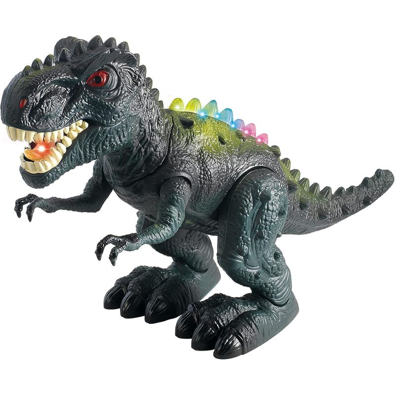 JUGANDO Y EDUCANDO - Juguete Dinosaurio T-rex Con Luces Sonido Y Movimiento verde Niños