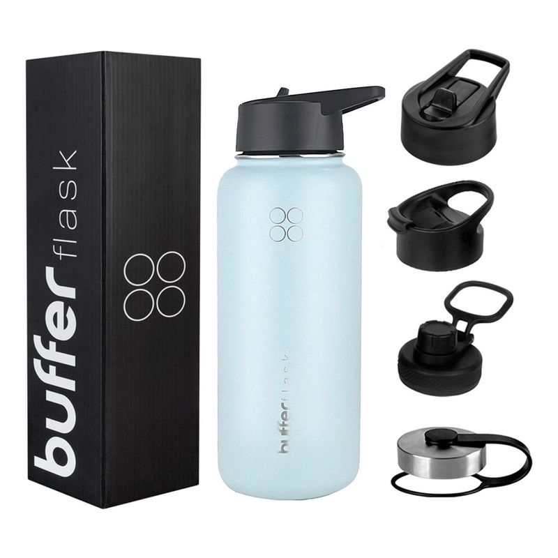 BUFFER FLASK - Termo Botella Agua Termica Inoxidable Buffer+Tapas - Celeste