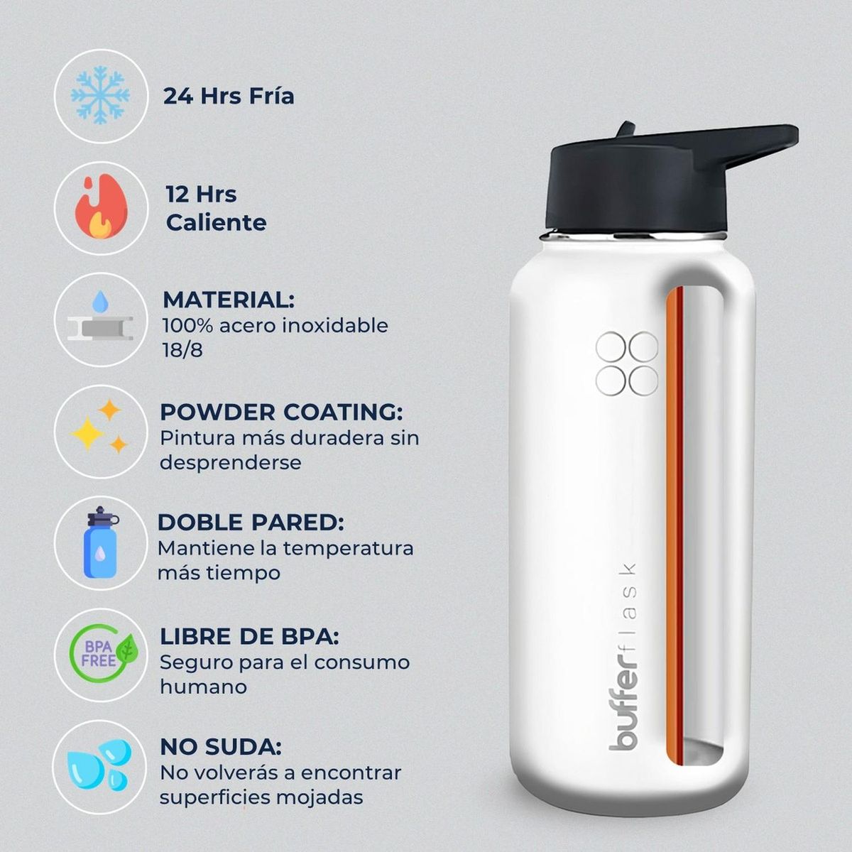 BUFFER FLASK - Termo Botella Agua Termica Inoxidable Buffer+Tapas - Crema