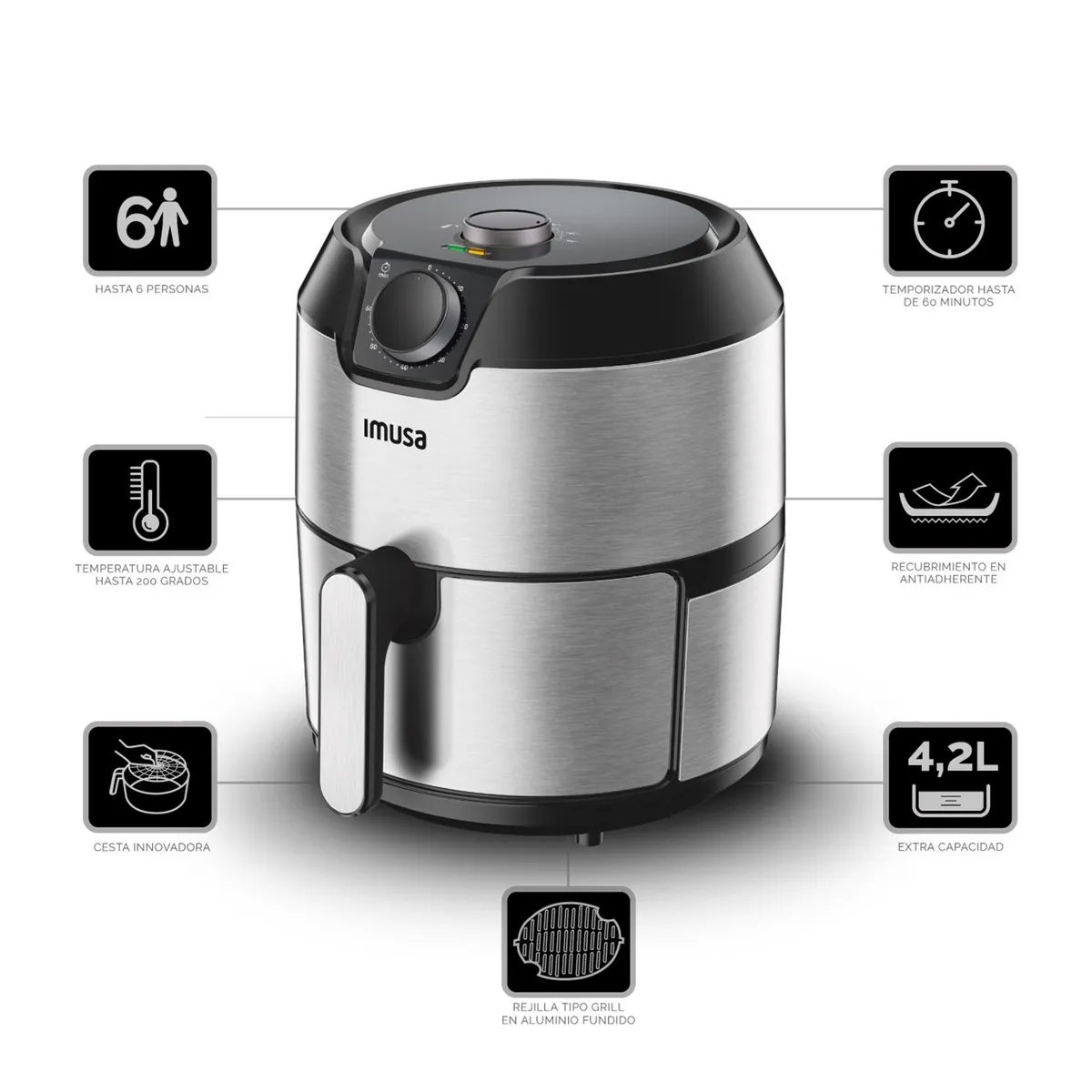 IMUSA - Freidora de aire Imusa + Grill 2 en 1 4.2 lt