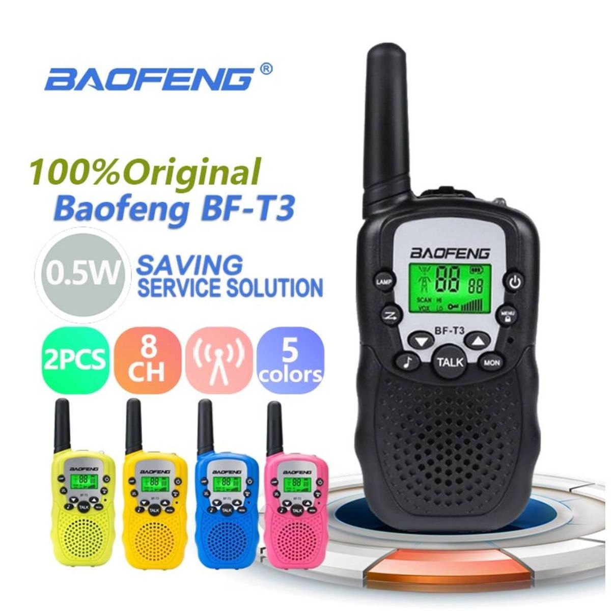 ONE PIXEL - Radio Intercomunicador Rs Bf T3 Uhf 22 3km Walkie Talkie Negro