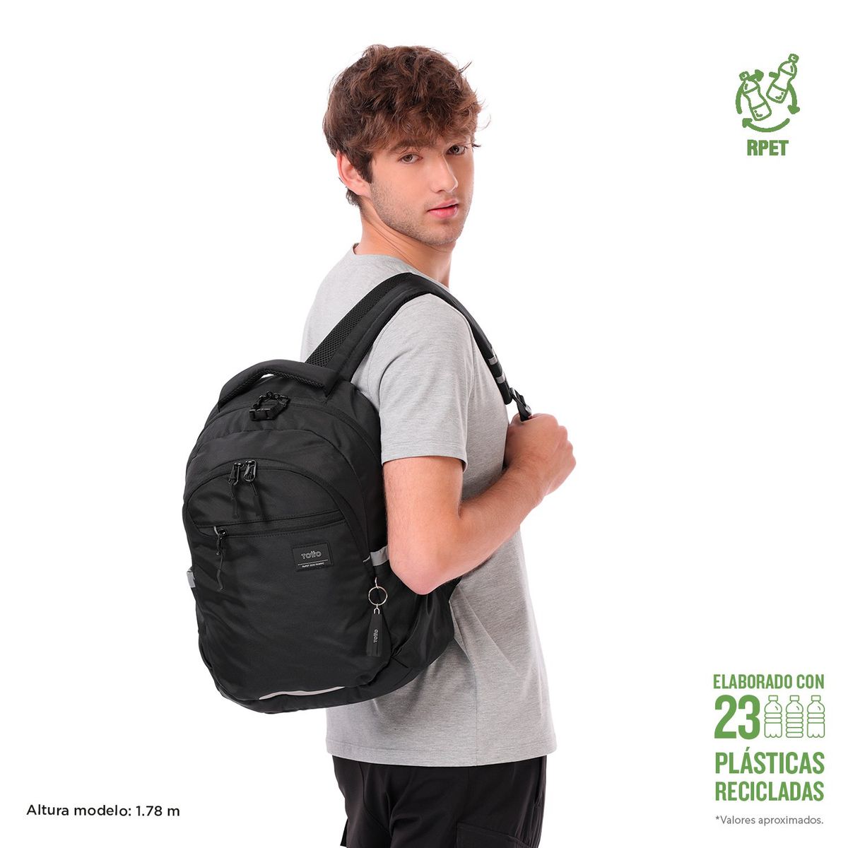 TOTTO - Morral Universitario Porta PC y tablet 14" Misisipi Negro Unisex