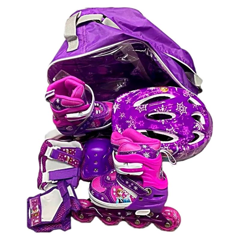 GENERICO - Kit Patine Ajustable Frozen Niña Proteccion Luz 31-34 Morado