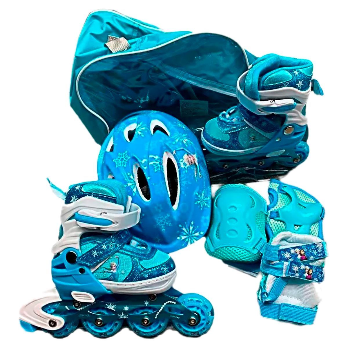 GENERICO - Kit Patine Ajustable Frozen Niña Proteccion Luces 31-34 Azul
