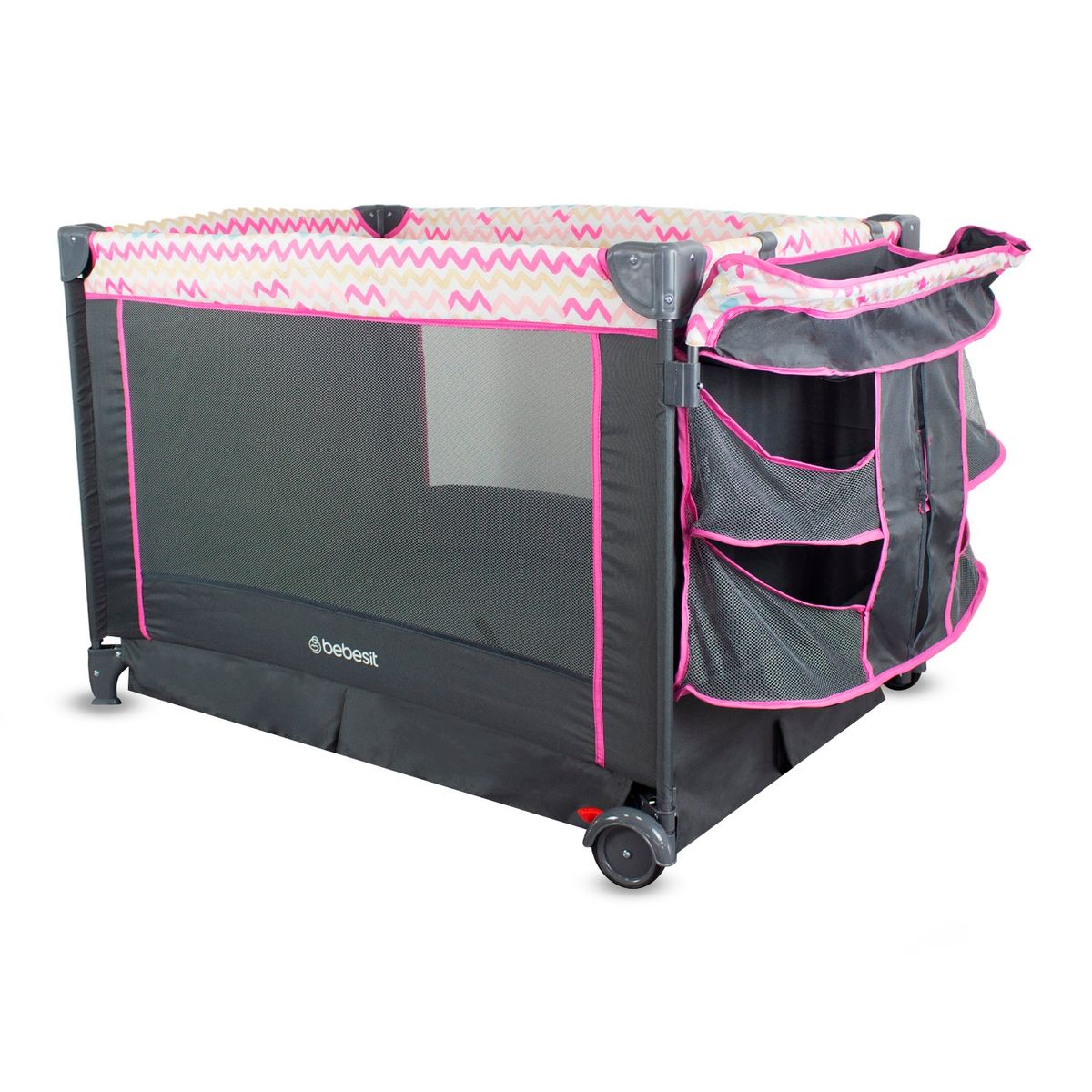 BEBESIT - Cuna Corral para Bebé Magic Funcion Mecedora con Bosa Viaje Rosado
