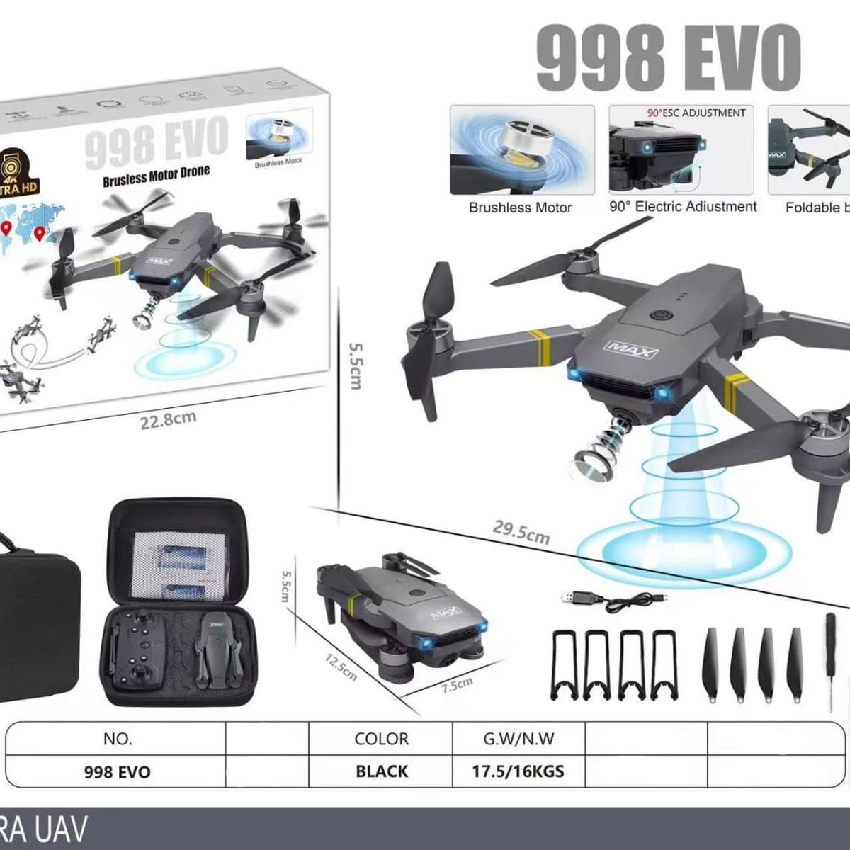 JON DI GROUP SAS - Drone 998 Motor Brushless Evolution Dual Cámara 720p Estuche 2 Batería