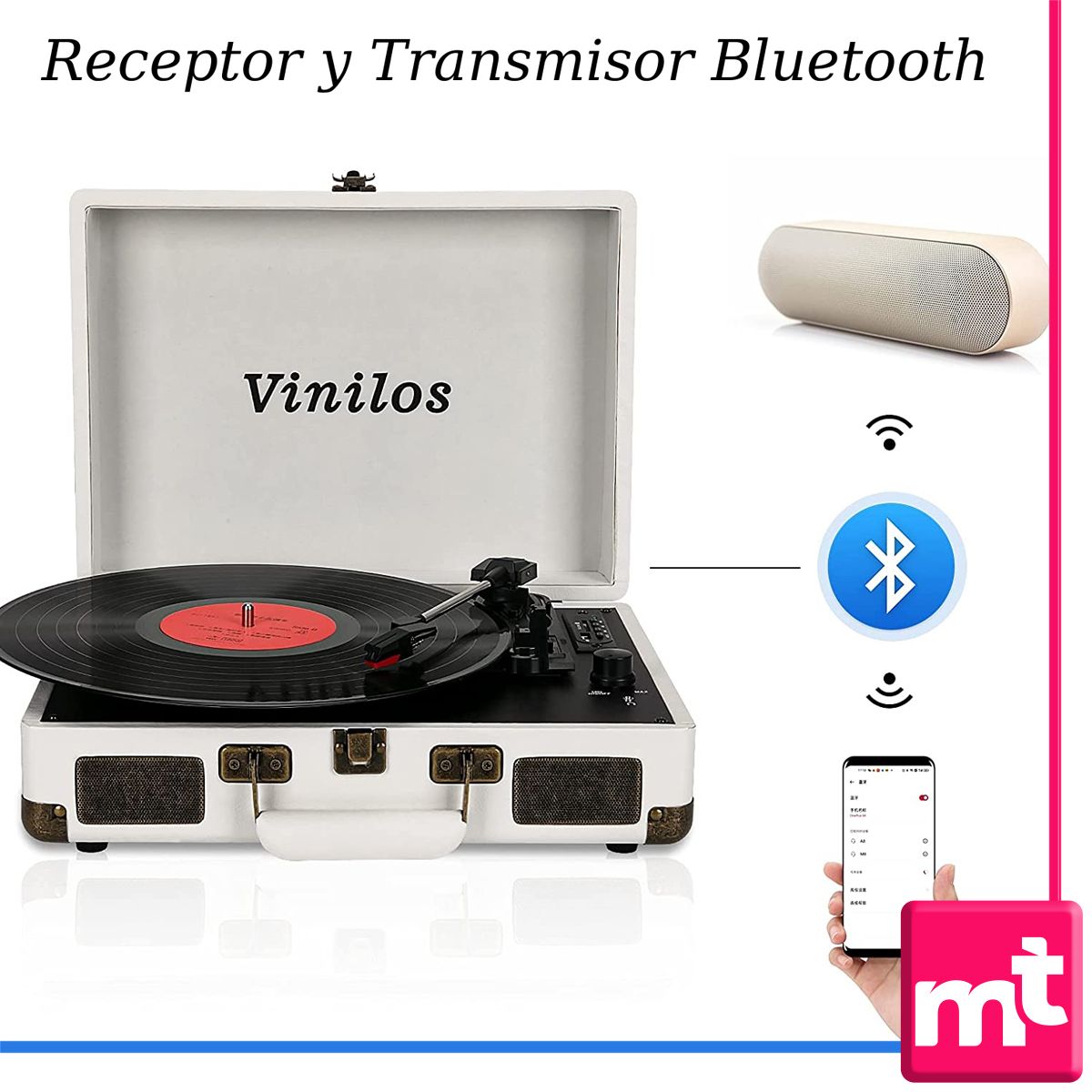 GENERICO - Tocadiscos Reproduce y Graba Vinilos con altavoces Bluetooth Dual