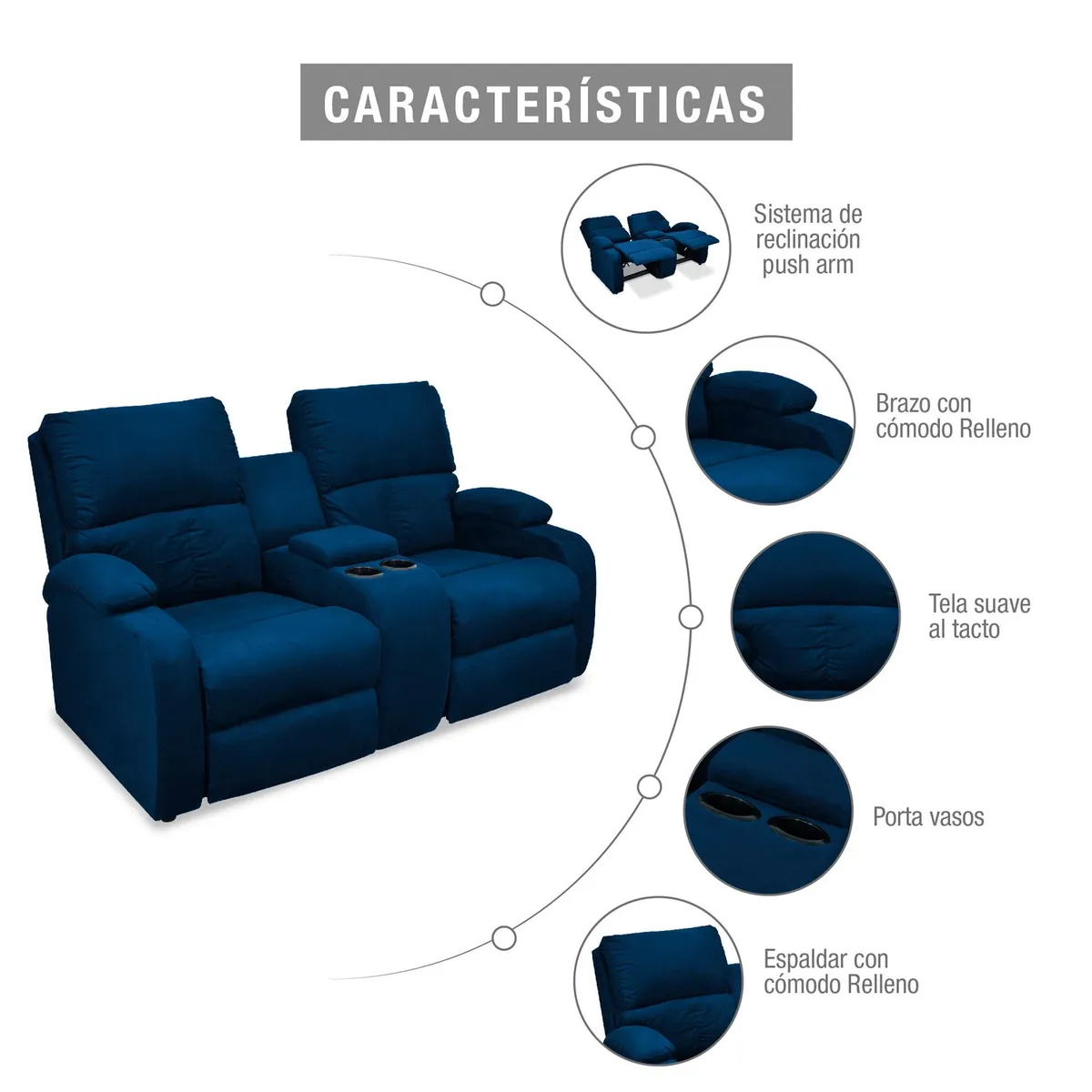 MICA - Sofá Reclinable Moderno en Microfibra 2 Puestos New Rest 163 x 95 x 92 cm Mica